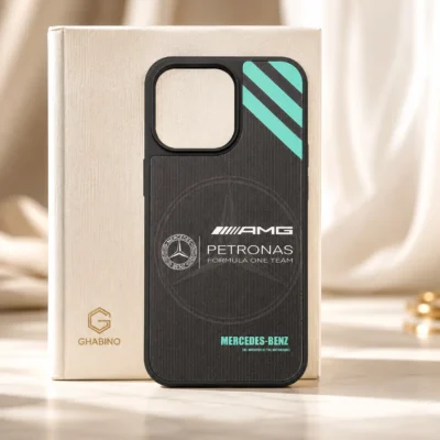 قاب آیفون 13 پرو مکس طرح Mercedes AMG Petronas مشکی با طراحی اسپرت و محافظ دوربین