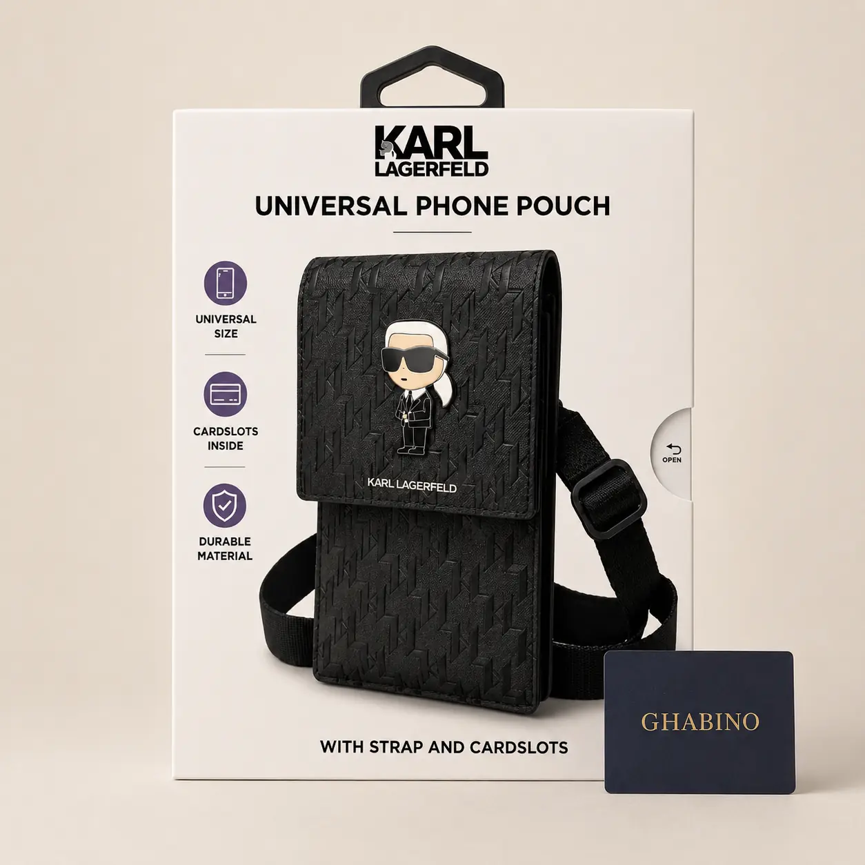 02-karl-lagerfeld-universal-phone-pouch-black-monogram-ghabino کیف دوشی کارل لاگرفلد Karl Lagerfeld KLWBSAMIPK Monogram Ikonik مشکی - تصویر 1