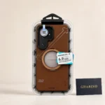 قاب سامسونگ Galaxy S26 Ultra Youngkit طرح چرم قهوه‌ای با استند حلقه‌ای