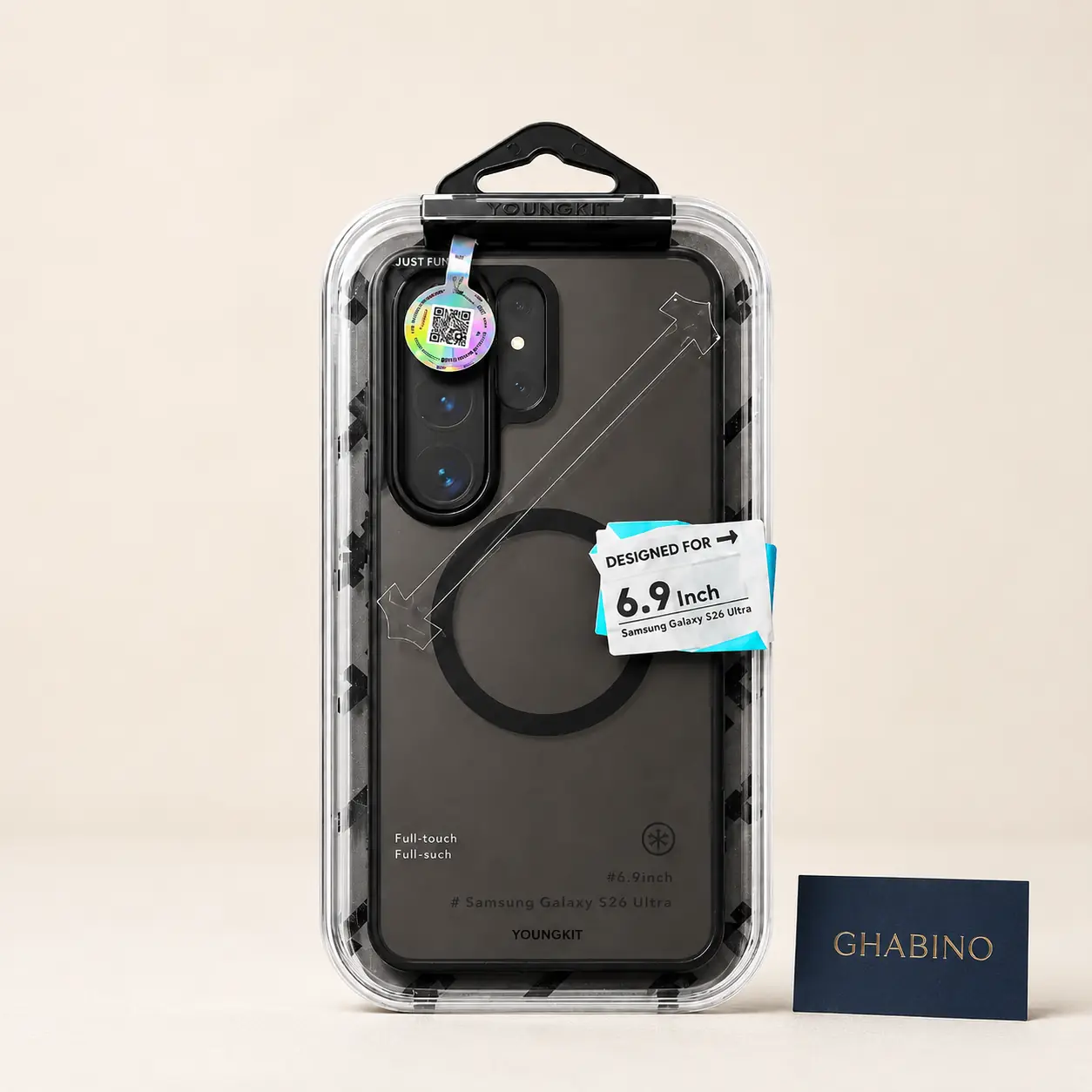 09-youngkit-s26-ultra-smoky-black-ghabino قاب سامسونگ Galaxy S26 Ultra مگسیف Youngkit Just Fun دودی مشکی - تصویر 1