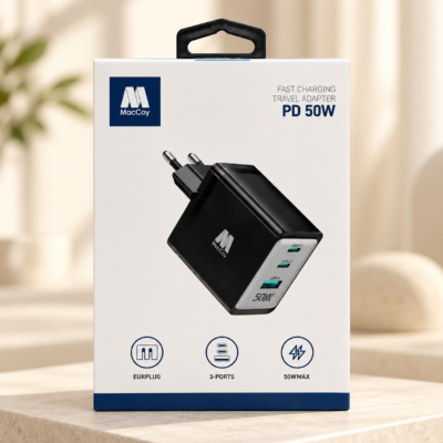 شارژر 50 وات سه پورت MacCoy مدل MC-HC03 تایپ C و USB
